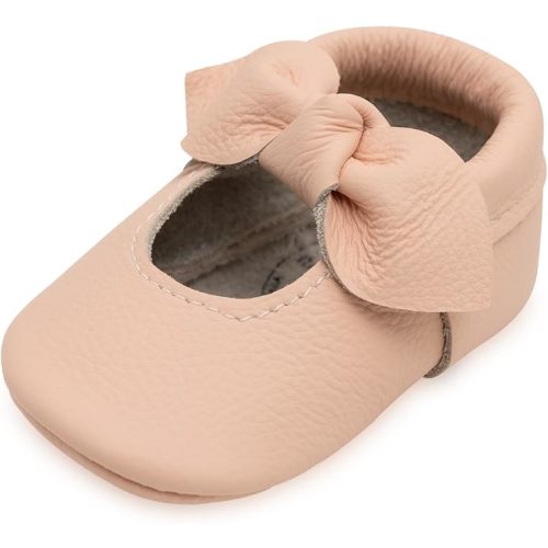BirdRock Baby Bow and Knot Moccasins - Genuine Leather Baby Girl Shoes