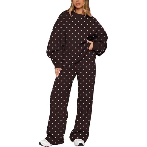 calbatic Polka Dot Sweatshirt and Sweatpants Set for Women