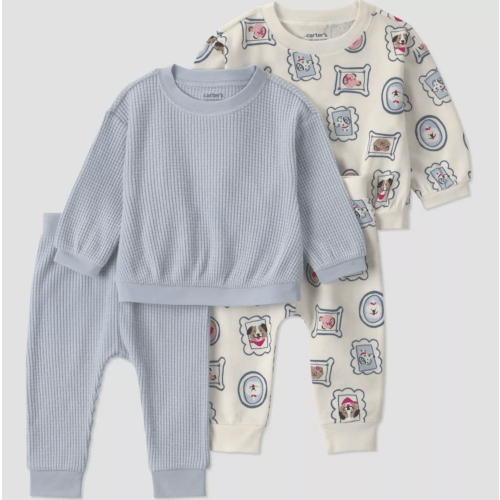 Carter's Just One You® Baby Girls' 4pc Dog Sweatshirt and Jogger Pants Set - Blue Newborn