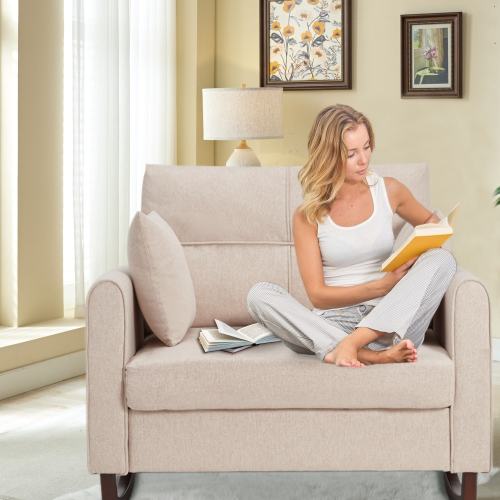 Oversized Upholstered Rocking Chair with High Back, Side Pocket, and Rubberwood Legs for Living Room, Bedroom, or Nursery
