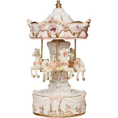 Vintage Carousel Music Box - Rotating Horse Musical Figurine with Rose Floral Design, Ideal Birthday, Christmas, Valentine's Day Gift for Girls, Women, Girlfriend, Mom Home Décor & Gift (Pearl White)
