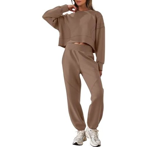 ANRABESS Womens 2 Piece Outfits Lounge Sets Cropped Sweatshirt & Joggers Fashion Sweatsuit Sweat Set 2025 Fall Travel Outfits