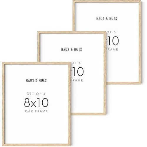 HAUS AND HUES Beige Wood Oak 8x10 Picture Frame, Set of 3 - Modern Wood Wall Art Display - Lightweight 8x10 Frame Set of 3 for Art Prints, Photos, Posters - Ready-to-Hang Vertically & Horizontally