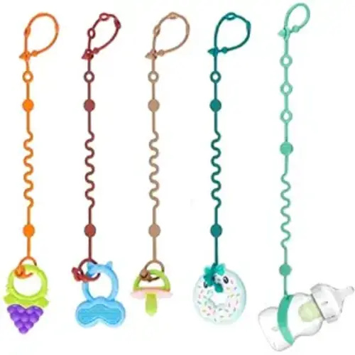 Toy Straps for Baby, 5pcs Adjustable Toy Holder for Stroller Accessories, Silicone Baby Tether Pacifier Clip, No Throw Baby Travel Essential Leash for High Chair, Car Seat, Sippy Cups - 5-pack