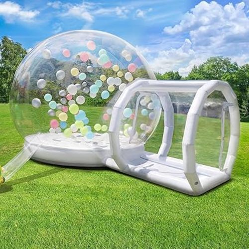 13ft Inflatable Bubble House for Kids with trampoline, Clear Inflatable Bubble Dome Tent with Blower & Pump, Commercial Grade PVC Waterproof Garden Tent with 7ft Tunnel, Camping, Party, Commercial Use