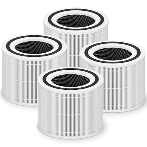 Core 300 Replacement Filter for LEVOIT Core 300 Core 300-P Core 300S Core 300S-P Vortex Air Air Purifier, 3-in-1 High-Efficiency Activated Carbon, Core 300-RF, 4 Pack, White