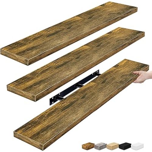 Sorbus Floating Shelves for Wall - 48 Inch Long Bathroom Shelves, Wall Decor for Bedroom, Kitchen, Living Room & Book Storage - Mounted Floating Shelf with Invisible Brackets (Rustic Brown, 3 Pack)