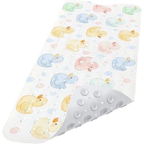Kids Bathtub Mat Non Slip, 40 x 16 Inch Bath Tub Mat with Strong Suction Cups and Drain Holes, Colorful Duck Bath Mat for Toddlers and Kids, Machine Washable Safety Shower Mat for Bathroom
