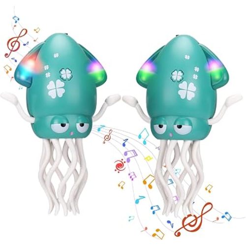 Vodolo Magic Electric Dancing Octopus Toy with Led Light and Music,Automatic Evasion Crawling Dancing Octopus Musical Toys with Fishing Rod,Dancing Squid Toy Baby Must Haves Tummy Time Baby Toys,Green