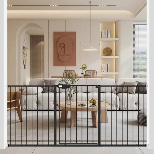 WAOWAO Triple Lock Baby Gate Extra Wide 67.32-72.04" Pressure Mounted Walk Through Swing Auto Close Safety Black Metal Dog Pet Puppy Cat for Stairs,Doorways,Kitchen | Triple Lock More Durable Safety,Pressure/Hardware Mount,Wide Walk Through,Auto Close,Fit