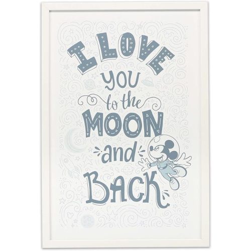 Disney Mickey Mouse I Love You To the Moon and Back Framed Wood Wall Decor - Large Mickey Mouse Picture for Bedroom or Nursery