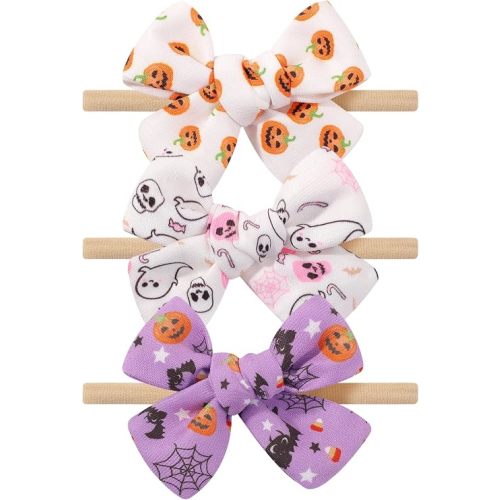 doboi 3PCS Halloween Baby Girl Bow Headbands Nylon Headbands for Newborns