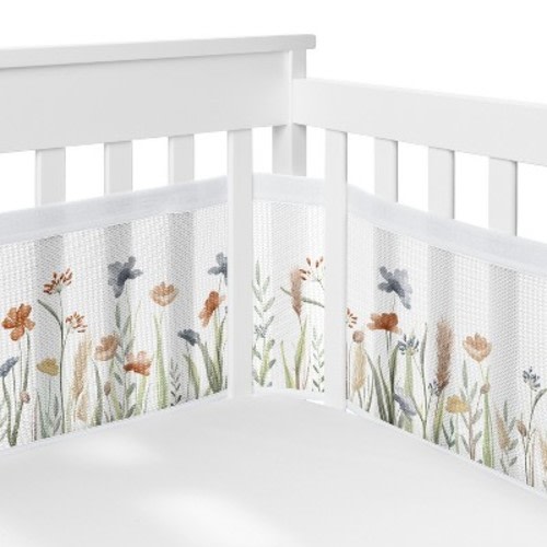 Sweet Jojo Designs + BreathableBaby Girl Breathable Mesh Crib Liner Baby Nursery Watercolor Floral Garden Multicolor