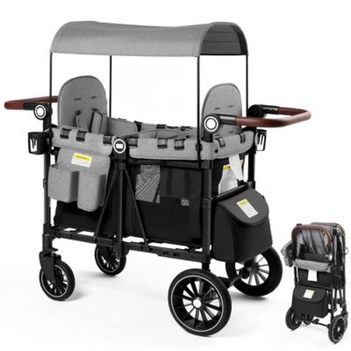 TODECARE Wagon Stroller for 2 Kids, All-Terrain Foldable Outdoor Stroller Wagon, Adjustable Handle, Shock-Absorbing Wheel, Detachable Tray, Black&Gray