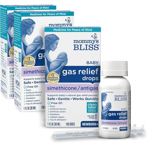 Mommy's Bliss Gas Relief Drops Bottle, Simethicone Drops for Infants, Relieves Stomach Discomfort, Safe & Gentle, Ginger Flavor, 1 Fl Oz (Pack of 3)