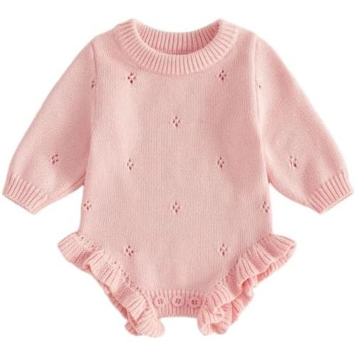Mubineo Baby Girl Fall Winter Clothes Basic Plain Cute Sweater Romper Outfit Pullover Ruffle Long Sleeve Newborn Outfits