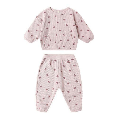 Heart Print Waffle Knit Organic Cotton Sweatshirt & Joggers Set, 6-12M