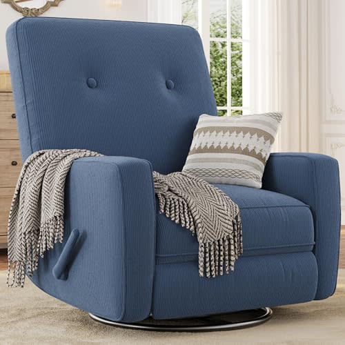 GarveeHome Recliner Chairs, Swivel Rocker Recliner, Glider Recliner Nursery Chair for Adults, 360° Swivel Glider Rocking Chair for Living Room, Bedroom, Office, RV, Small Spaces, Corduroy, Dark Blue