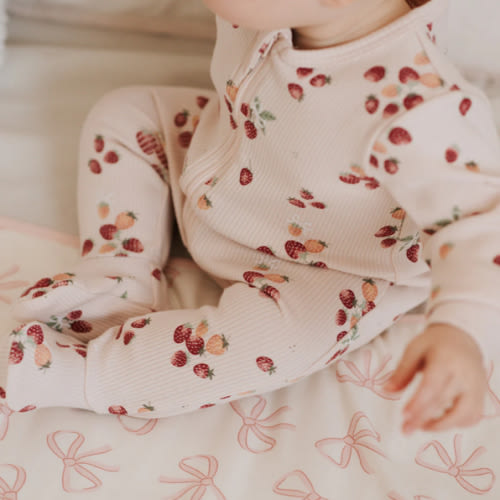 Strawberry Print on Soft Pink Ribbed Sleeper – petitlem.com