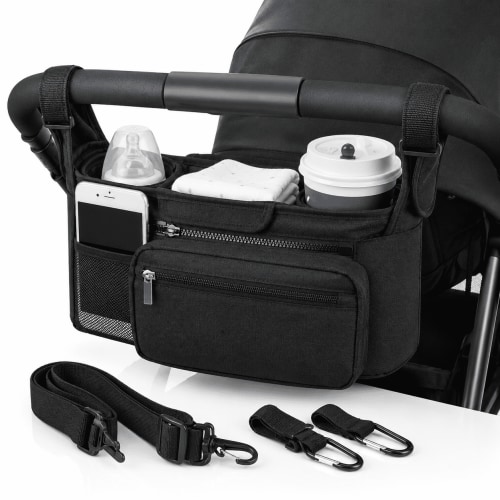 Universal Stroller Organizer with Insulated Cup Holders,Detachable Phone Bag & Shoulder Strap,Stroller Caddy Storage Bag Fits Uppababy,Baby Jogger,Britax,BOB,Umbrella & Pet Strollers