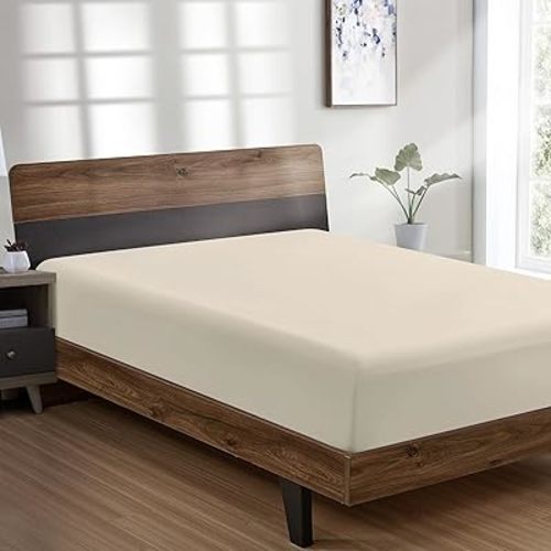 FreshCulture Twin Fitted Sheet - Hotel Quality - Ultra Soft & Breathable - Brushed Microfiber - Deep Pocket - Cooling Fitted Sheet for Twin Size Bed (Sand)