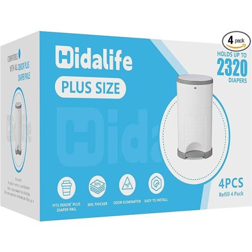 HIDALIFE Refills Compatible with Dekor Plus Diaper Pails, Disposable Diaper Trash Bags, Extra Thick Diaper Pail Refill Liners, Hold Up to 2320 Diapers (4 Pack Plus)
