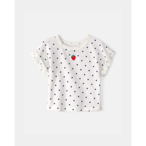 Baby Girl Strawberry Polka Dot Top - White | Carter's