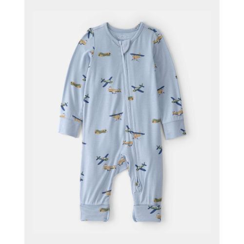 Baby Boy Plane 2-Way Zip PurelySoft Sleep & Play Pajama - Blue