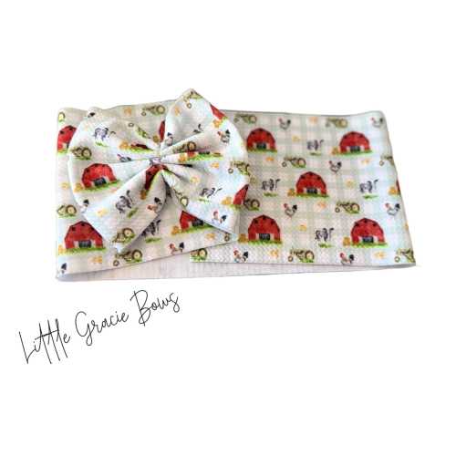 Farmyard Fun Bow or Headwrap – Handmade Bullet Fabric Bow | Available as Headwrap (NB–4T), 5” Bow, or 3” Piggies | Little Gracie Bows
