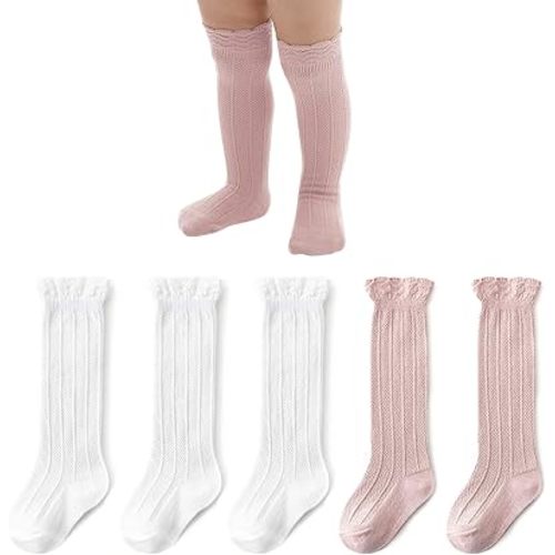 American Trends Baby Knee High Socks - Girls & Boys Newborn to Toddlers - Ruffled Tube Socks