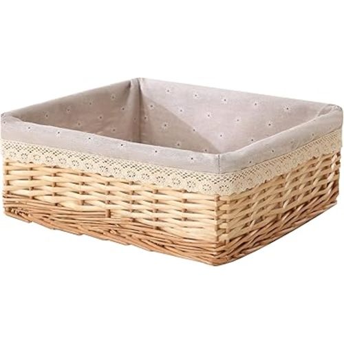 Handwoven Willow Storage Basket with Removable Cotton Liner – Fits 13’’ Cabinets, Eco-Friendly Organizer for Home Décor