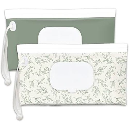 Baby wipes dispenser，portable baby wipes holder for outdoor, Refillable baby wipes container, on the go wet wipe pouch for travel, resuable wipes dispenser for hiking (sage)