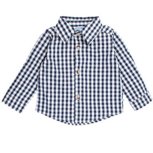 RuggedButts Baby Boys Long Sleeve Button Down Shirt - Classic Dark Navy Gingham, 3-6m