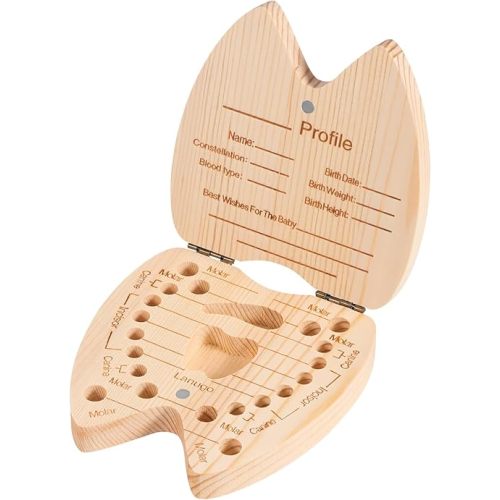 Annhua Tooth Fairy Box Umbilical Cord Keepsake Box for Boys, Wooden Baby Tooth Box Tooth Holders for Kids Keepsake - Storing 20 Shed Milk Teeth, Fetal Hair and Recording Baby Information