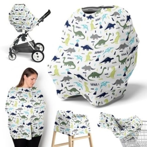 Sweet Jojo Designs Blue Green Dinosaur Boy 5 in 1 Baby Car Seat Nursing Cover Turquoise Green Modern Boho White Mod Dinosaurs