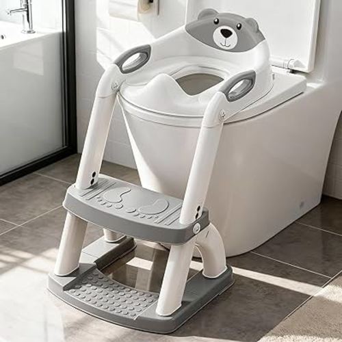 Potty Training Seat, SKYROKU Upgrade Toddler Toilet Seat for Kids Boys Girls, 2 in 1 Potty Training Toilet, Splash Guard Anti-Slip Pad Step Stool,New Sector-Shape Stabilized Base (8899+Grey)