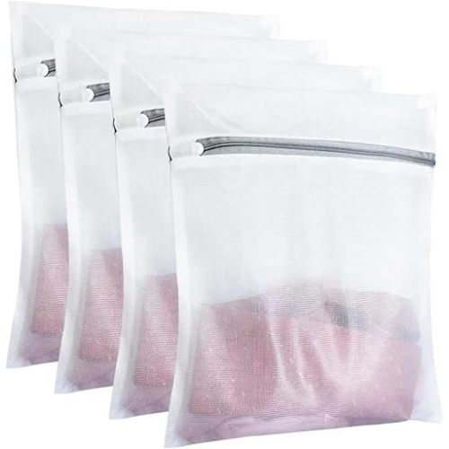 4Pcs Mesh Laundry Bags, Durable Delicate Laundry Bag for College, Dorm, Travel, Family and Apartment Dwellers, (12x16 Inches), White