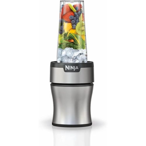 Ninja BN301 Nutri-Blender Plus Compact Personal Blender, 900-Peak-Watt Motor, Frozen Drinks, Smoothies, Sauces & More, (3) 20 oz. To-Go Cups, (2) Spout-Lids (1) Storage-Lid, Dishwasher Safe, Silver