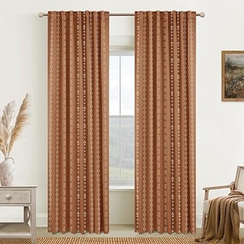 Boho Farmhouse Blackout Curtains 84 Inch Length 2 Panels Set for Bedroom Living Room,Rustic Floral Terracotta Rust Patterned Western Black Out Curtains 84 Inch Long