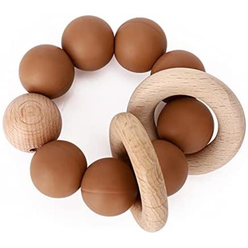 Organic Baby Teething Toy, Silicone and Wooden Baby Teether for Mouth Explore, BPA Free, 3+ Months, Clay