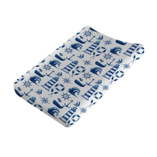 Nautical Life Changing Pad Cover Navy White Lighthouse Compass Anchor Whale Wave Diaper Change Table Cover for Baby Boys Girls Soft Stretch Changing Table Mats Sheets 32''x16''