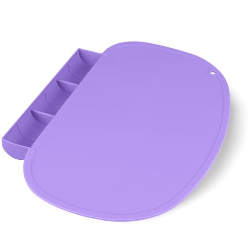 Silicone Placemat for Baby, Tablemats with Food Catching Pocket, Non-Slip Silicone Placemat for Restaurants Home Travel (Lavender)