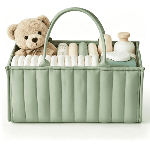 Baby Diaper Caddy Organizer, Stylish Storage Basket for Newborn Essentials and Diaper Station, Gift for Baby Shower and Registry Must-Have, Sage Green