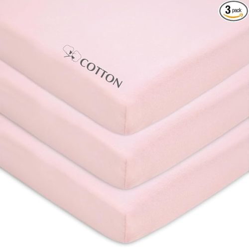 American Baby Company 3 Pack 100% Natural Cotton Fitted Mini Crib Sheets 38" x 24" - Soft & Breathable Small Nesting Portable Sheets, Fits Pack N Play Mattresses, Pink, for Boys & Girls