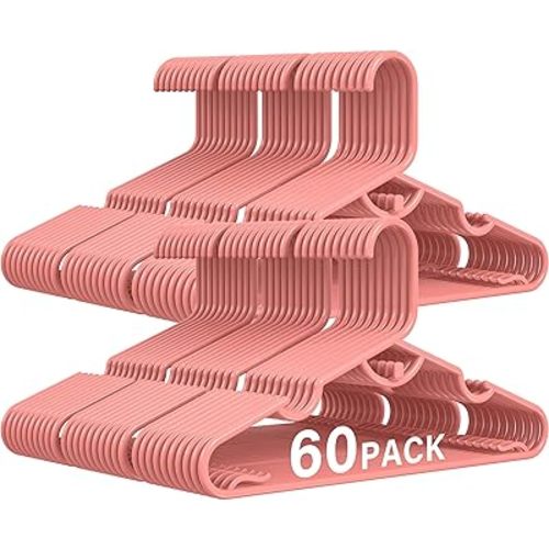 60 Pack Baby Clothes Hangers - 11.4"x6.7" Plastic Toddler Hangers, Durable Small Infant Hanger Stackable Design with Anti-Slip, Perfect for Standard Closet, Nursery & Children's Clothes