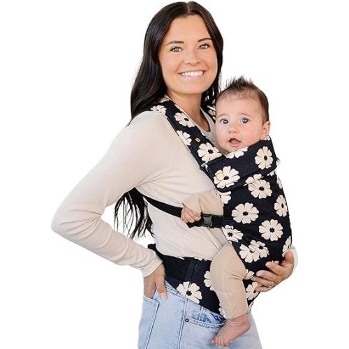 Ava & Oliver Essential Baby Carrier – Ergonomic, Hip-Healthy Soft Structured Carrier for Infants & Toddlers (7–35lbs) - Front and Back Carry, Breathable Fabric, Stylish & Lightweight (Black Floral)
