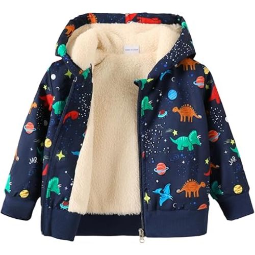 Twosya Baby Boys Fleece Jacket Cartoon Dinosaur Hooded Outerwear Toddler Fall Winter Warm Clothes