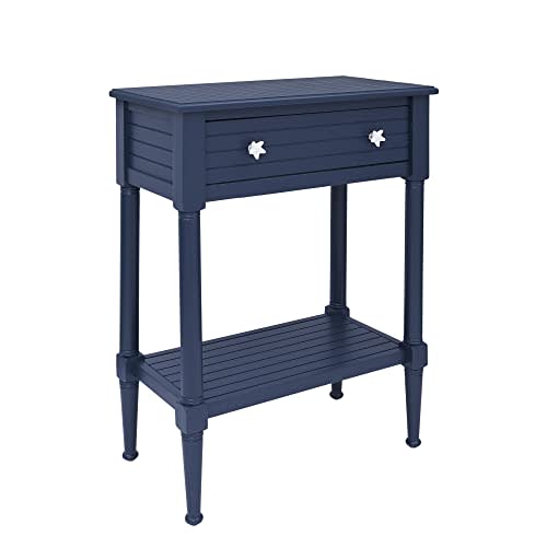 Linon Raleigh Navy Accent Table with Storage and Whimsical Starfish Drawer Pulls, 30.25" Tall