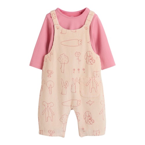 T-Shirt & Print Corduroy Overalls Set