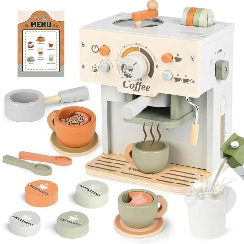 Wooden Toy Coffee Maker Playset for Kids - Joyreal